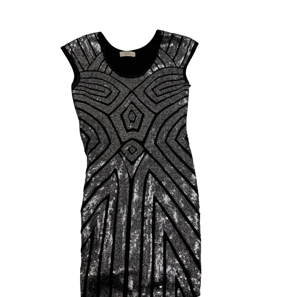 NESLAY Designs Black Sequined Art Deco Style Sheath Dress Cocktail Party Evening